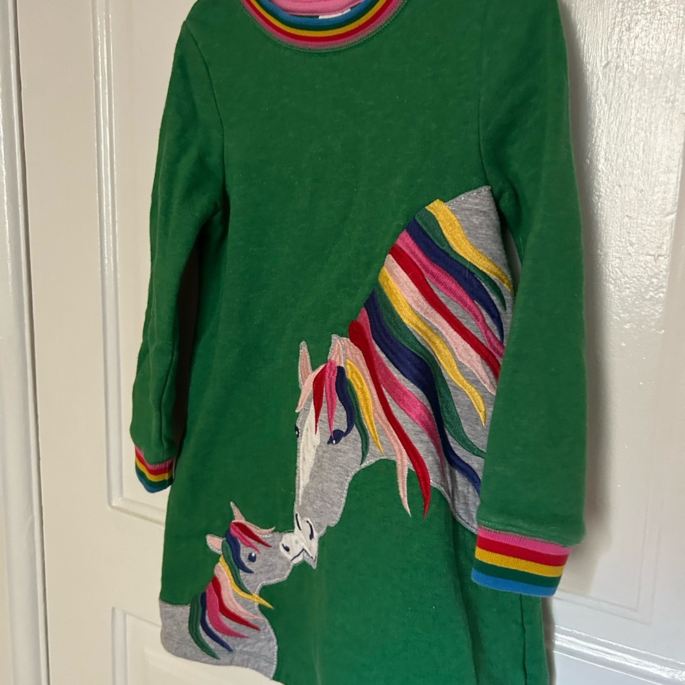 Mini Boden Green Unicorn Long Sleeve Shirt